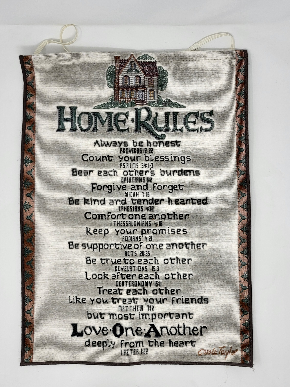 Home Rules Tapestry Wall Hanging - Neutral with Green & Brown